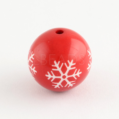 Round Acrylic Snowflake Pattern Beads X-SACR-S196-18mm-07-1