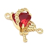 Brass with Glass Dark Red Sacred Heart Connector Charms KK-L253-27G-02-2