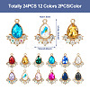 24Pcs 12 Colors Glass Rhinestone Pendants FIND-TA0001-90-13