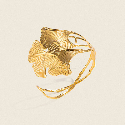 304 Stainless Steel Vintage Leaf Open Cuff Bangles for Women EU1082-1