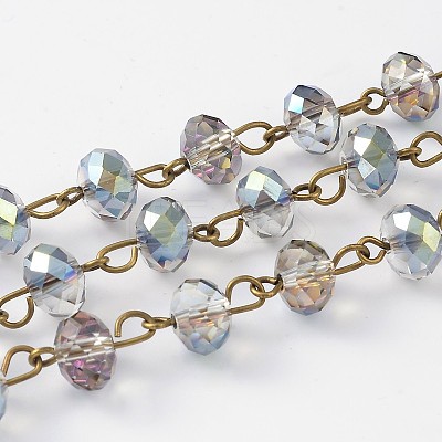 Handmade Electroplate Glass Faceted Rondelle Beads Chains for Necklaces Bracelets Making AJEW-JB00147-05-1