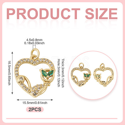 2Pcs Brass Micro Pave Cubic Zirconia Pendants KK-TA0002-78A-G-1