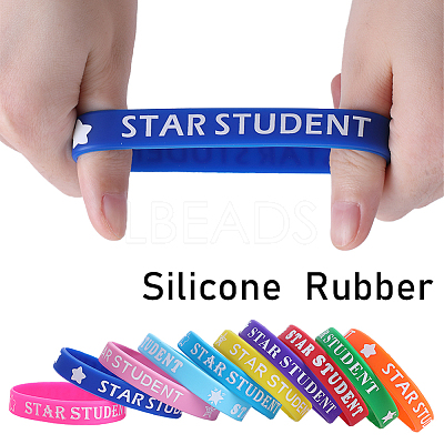 40Pcs 10 Colors Word Star Student Silicone Cord Bracelets Set Wristband BJEW-GF0001-13-1