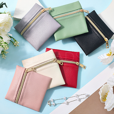 6Pcs 6 Colors Square PU Leather Jewelry Gift Zipper Bags ABAG-CL0001-01-1