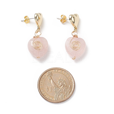 5 Pair 5 Style Natural Rose Quartz Heart Dangle Stud Earrings EJEW-JE05083-1
