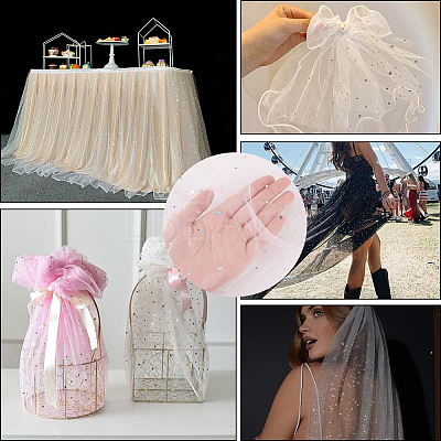 1M Sequins Polyester Organza Fabrics DIY-CY0003-41B-1