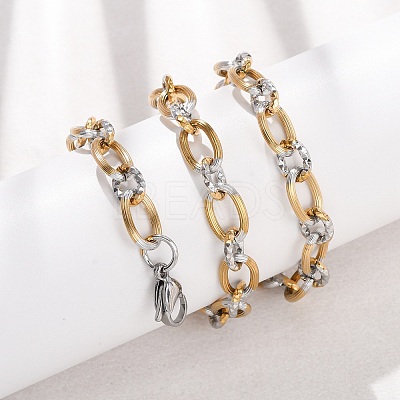 8MM Two Tone 304 Stainless Textured Oval Link Chain Necklaces SA-CBA725A-26GP-1