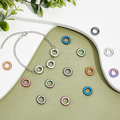 24Pcs 6 Colors PVD Vacuum Plating Non-magnetic Synthetic Hematite Linking Rings G-AR0004-76-1