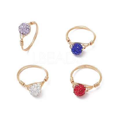 Handmade Polymer Clay Rhinestone Finger Rings for Women RJEW-JR00920-02-1