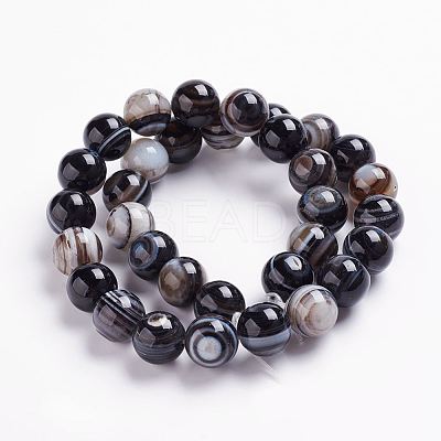 Natural Black Striped Agate/Banded Agate Beads Strands G-J359-01-8mm-1