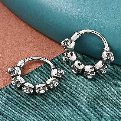 Skull 316 Surgical Stainless Steel Hoop Earrings EJEW-G416-32AS-1