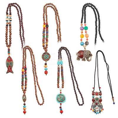 6Pcs 6 Style Natural & Synthetic Mixed Gemstone Lariat Necklaces Set NJEW-AN0001-36-1