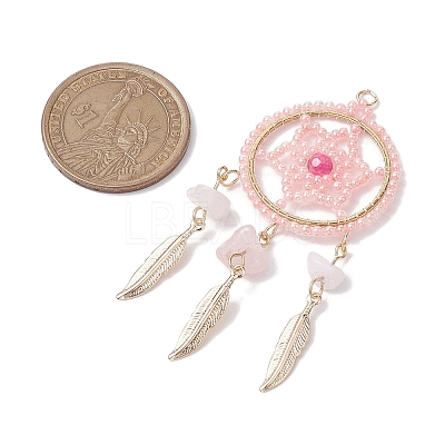 Natural Rose Quartz Chip & Dyed Agate & Glass Bead Big Pendants PALLOY-MZ00231-01-1