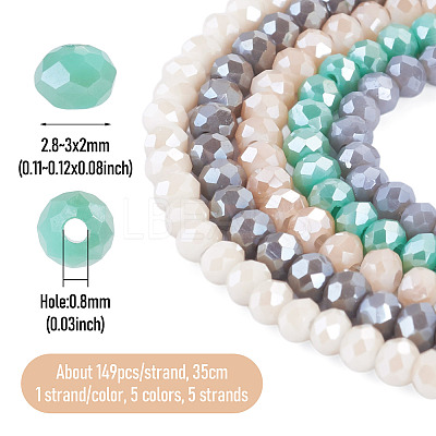 5 Strands 5 Colors Faceted Rondelle Full Rainbow Plated Electroplate Glass Beads Strands EGLA-TADJ0001-10-1