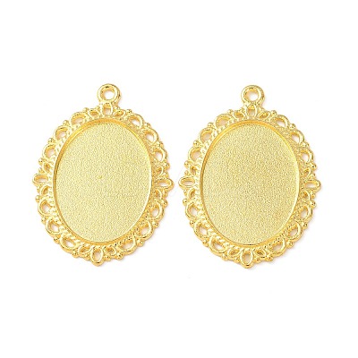 Tibetan Style Oval Alloy Pendant Cabochon Settings TIBEP-Q054-44G-NR-1