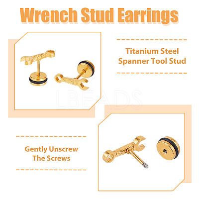 10Pcs 5 Colors Stainless Steel Spanner Tool Stud Earrings for Men EJEW-FI0001-82-1