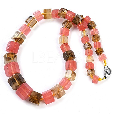 Tigerskin Glass Hexagon Prism Graduated Beaded Necklaces for Women Men NJEW-K388-03B-1