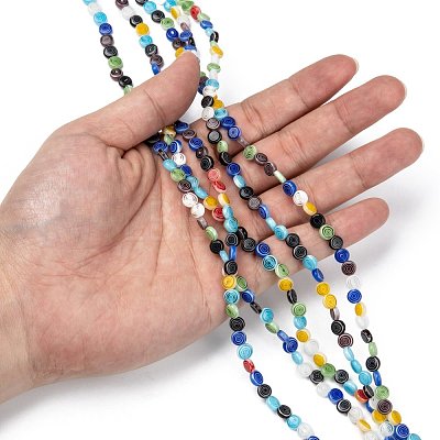 Flat Round Handmade Millefiori Glass Beads X-LK-R004-51-1