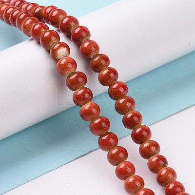 Handmade Fancy Antique Glazed Porcelain Ceramic Round Beads Strands PORC-L019-6mm-08-1