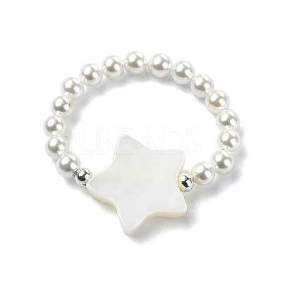 3Pcs 3 Style Natural Pearl & Shell Beaded Stretch Rings Set RJEW-TA00100-1