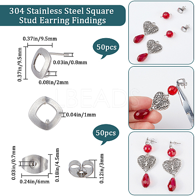 50Pcs 304 Stainless Steel Stud Earring Findings STAS-SC0006-51-1