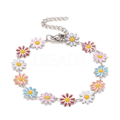 Enamel Daisy Link Chains Bracelet BJEW-P271-01P-06-1