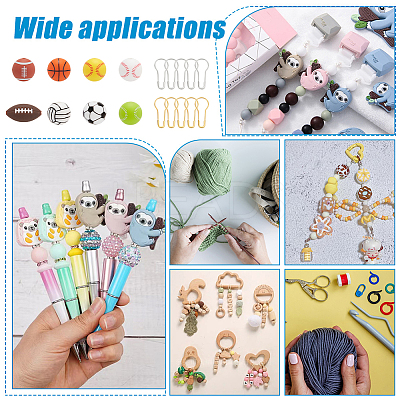 8Pcs 8 Styles Sports Silicone Beads Knitting Needle Protectors/Knitting Needle Stoppers DIY-NB0010-34-1