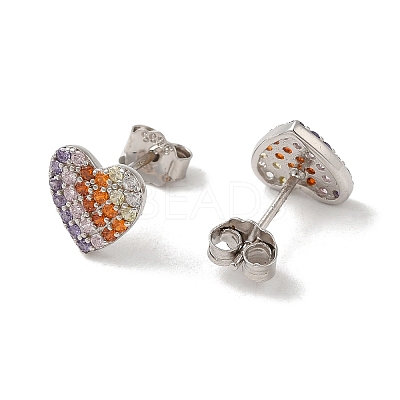 Heart Rhodium Plated 925 Sterling Silver Stud Earrings STER-M116-04P-1