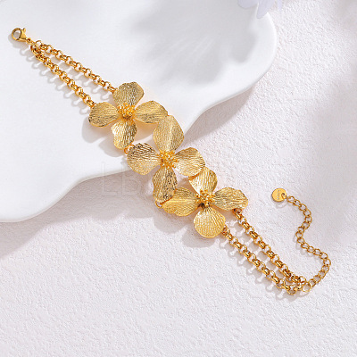 304 Stainless Steel Triple Flower Link Bracelets for Women WG0333A-01-1