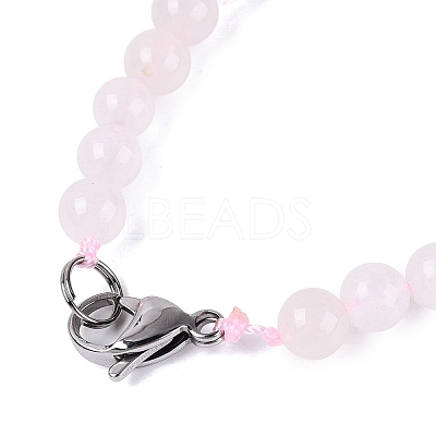 Natural Rose Quartz Round & Cone Beaded Necklaces NJEW-N064-03N-1