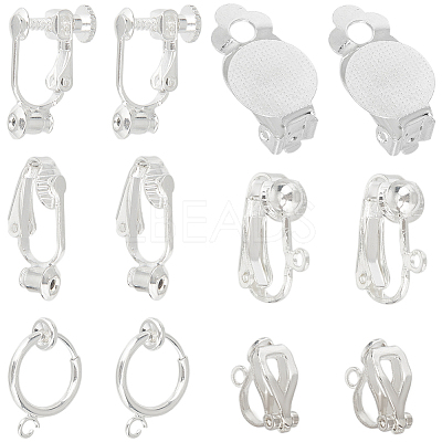 36Pcs 6 Styles Brass Clip-on Earring Converters Findings KK-SC0004-73-1