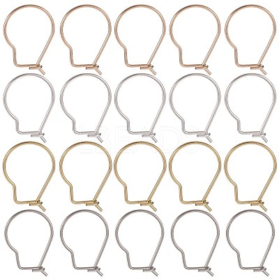 100Pcs 4 Colors 304 Stainless Steel Hoop Earrings Findings STAS-SC0005-24-1