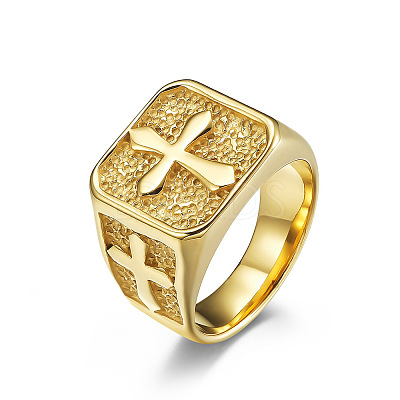 Square with Cross Pattern 304 Stainless Steel Finger Rings for Men FS-WGAC6B1-06-1