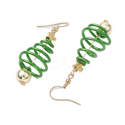 2 Pairs 2 Colors Christma Tree Electroplated Synthetic Non-magnetic Hematite & Aluminum Wire Dangle Earrings EJEW-JE05908-1