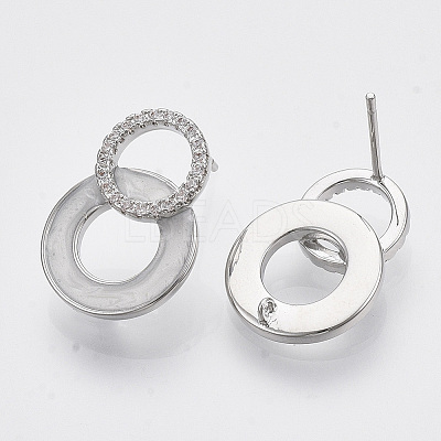 Brass Micro Pave Clear Cubic Zirconia Stud Earring Findings KK-T054-40P-NF-1