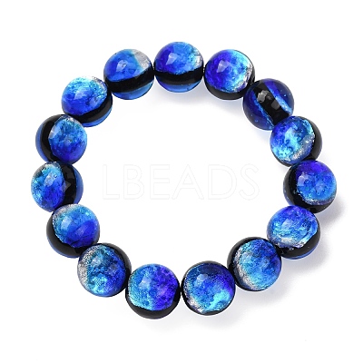 14MM Luminous Handmade Foil Glass Round Beaded Stretch Bracelets LA-CBA41F9-01B-1