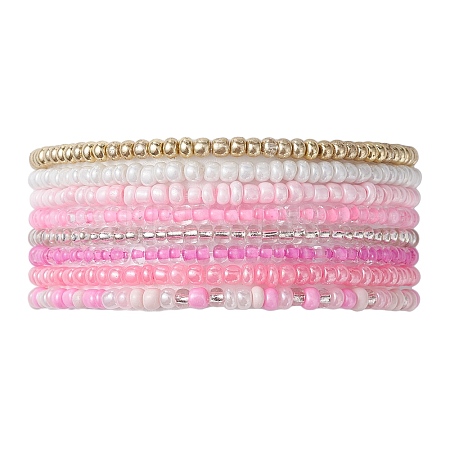 8Pcs 8 Color Glass Seed Beaded Stretch Bracelets Set for Women BJEW-JB09661-01-1