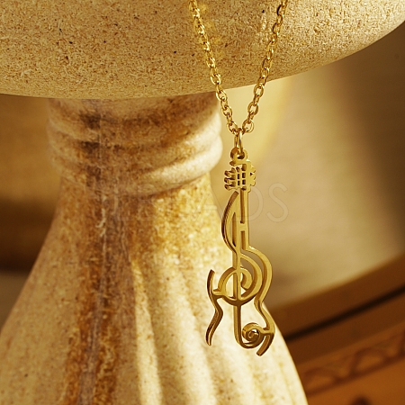 Guitar with Treble Clef Pendant Necklace UP3536-1-1