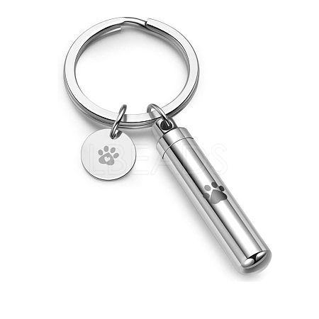 Non-Tarnish Column Openable Pet Memorial Urn Ashes Stainless Steel Pendant Keychain ANIM-PW0001-024-1