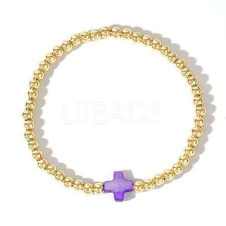 Brass Round Beads Stretch Bracelets MC4469-3-1