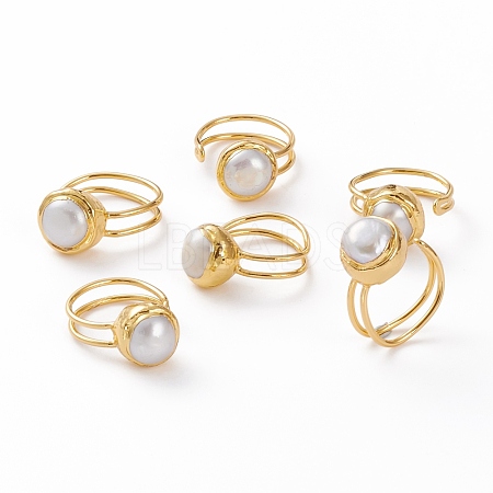 Adjustable Natural Pearl Cuff Rings RJEW-L095-G01-G-1