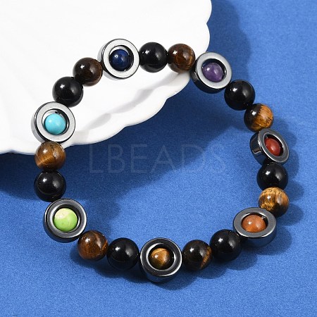 Natural & Synthetic Mixed Gemstone Beaded Stretch Bracelets for Women Men BJEW-Q031-01A-1