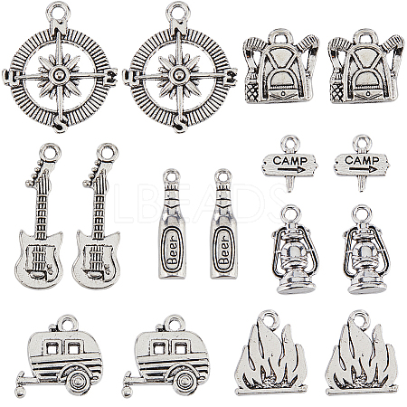 SUNNYCLUE 64Pcs 8 Style Camping Theme Tibetan Style Alloy Pendants FIND-SC0008-57-1