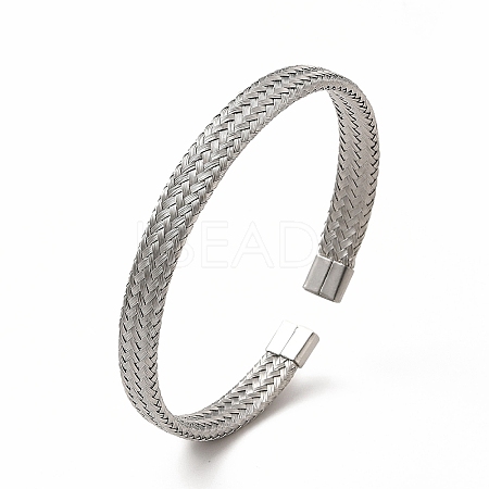 Non-Tarnish 304 Stainless Steel Mesh Chains Shape Open Cuff Bangle for Women BJEW-C033-01P-1