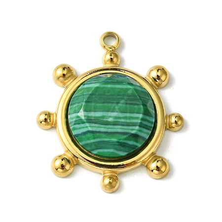 Ion Plating(IP) 304 Stainless Steel Pave Faceted Synthetic Malachite Pendants FIND-Z028-39C-1