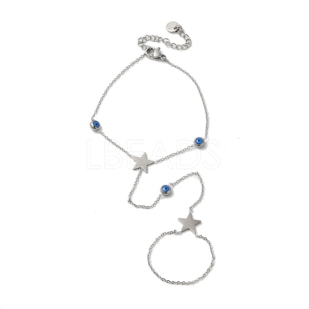 Stainless Steel Royal Blue Enamel Evil Eye & Star Ring Bracelets for Women BJEW-G719-05P-1