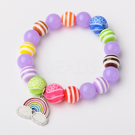 Neon Acrylic Round Beads Stretch Bracelets for Kids BJEW-JB01456-02-1