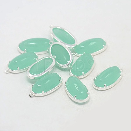 Silver Color Plated Brass Glass Pendants GLAA-J047-06S-1