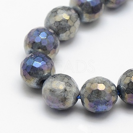Electroplate Natural Labradorite Round Bead Strands G-L377-36-6mm-1