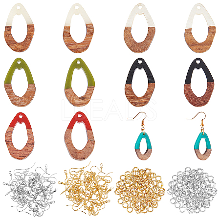 DIY 6 Pairs Teardrop Resin & Walnut Wood Earring Makings DIY-FH0001-90-1